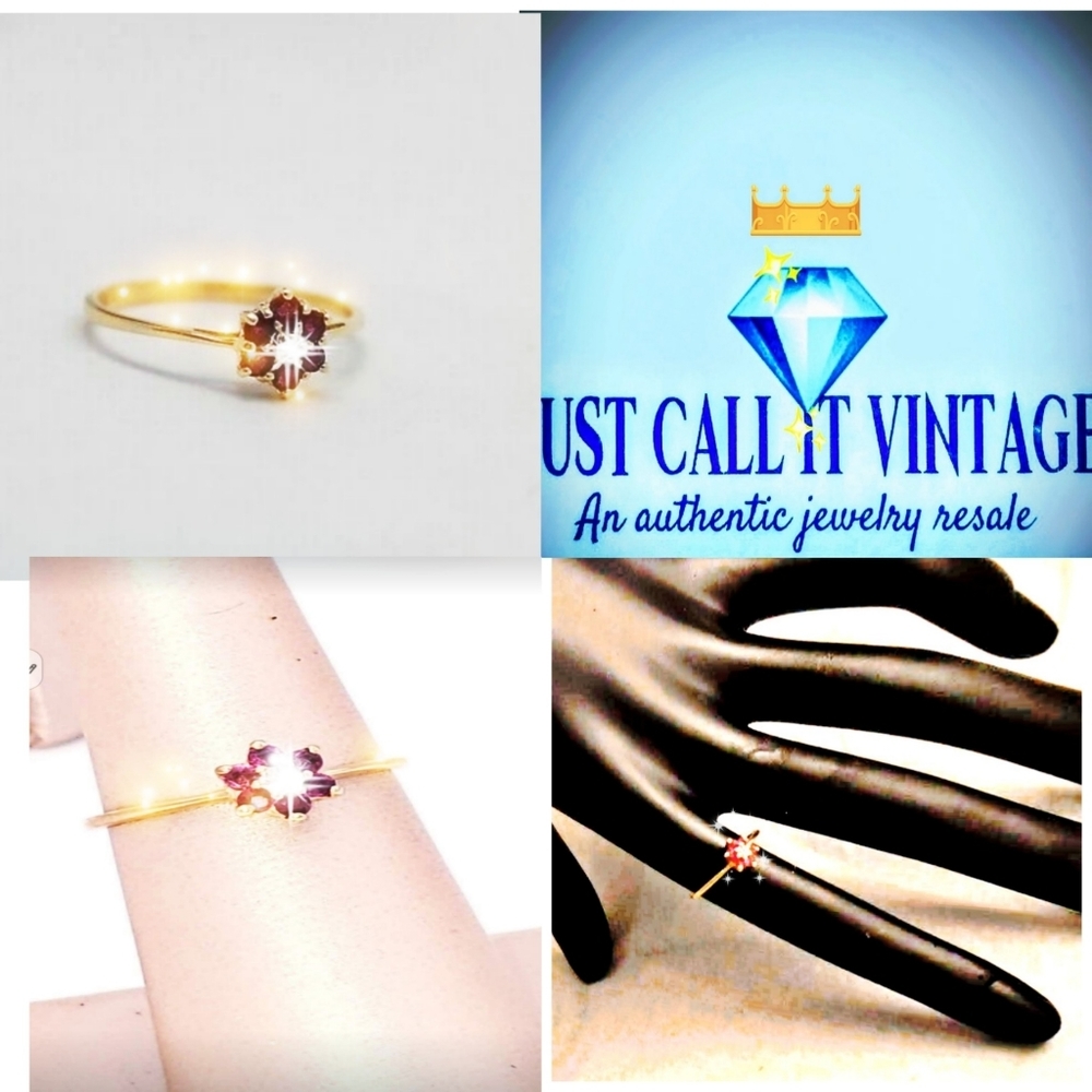 10 K RUBY FLOWER RING WITH DIAMOND ACCENT